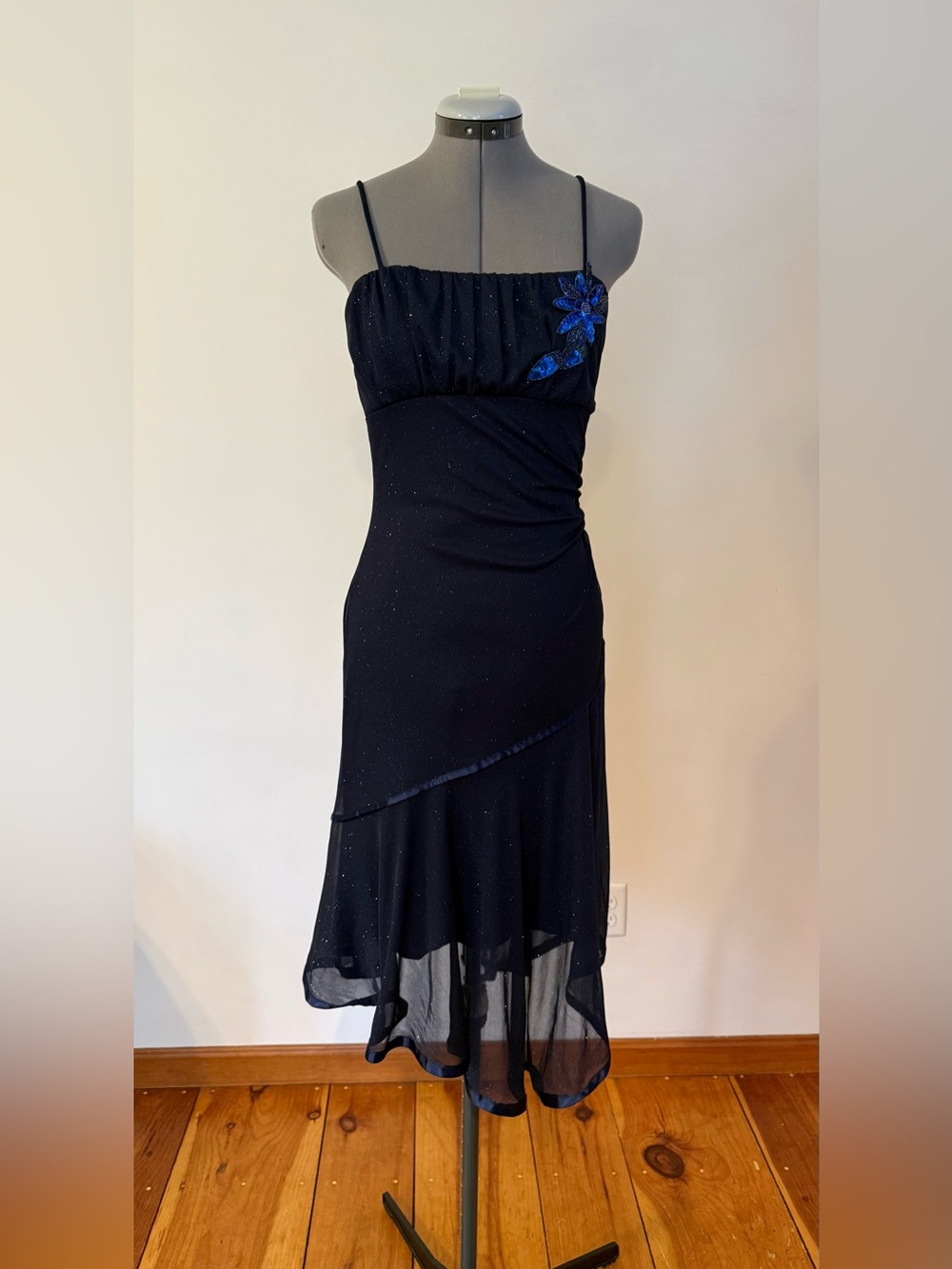 Taboo Vintage Y2K Style High-Low Dress with Blue Floral Accent